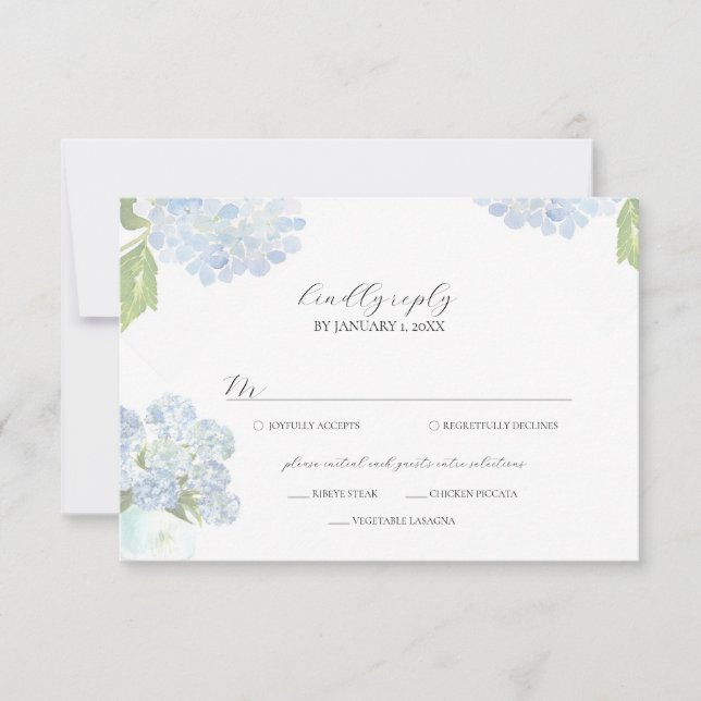Cartão RSVP Blue Hydrangea Wedding Response Card (Frente)