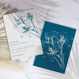 Cartão RSVP Blue Lily Outline Wedding