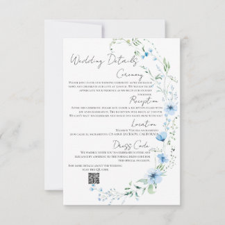 Cartão RSVP Blue Meadow Wildflower Wedding Details with QR