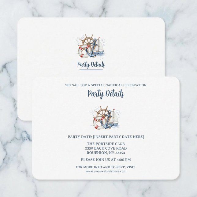 Cartão RSVP Blue Nautical Anchor Birthday Details QR Code (Share your special event details.)