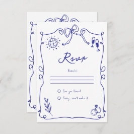 Cartão RSVP Blue Quirky Whimsical Quirky Hand desenhou Casamen