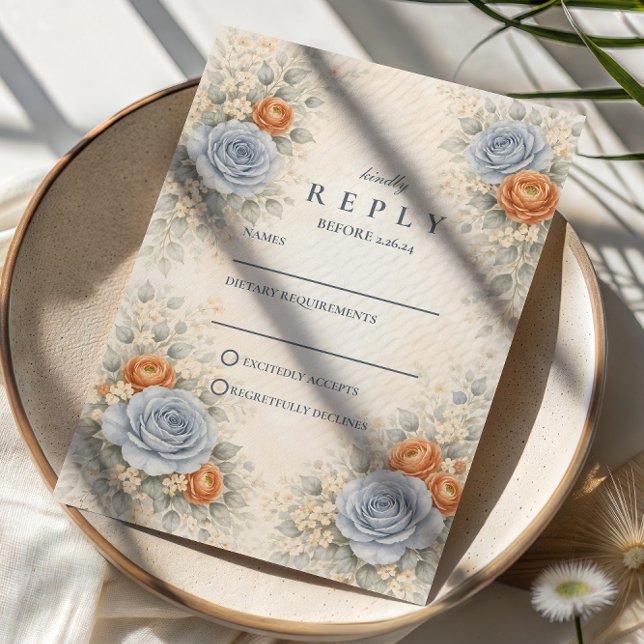 Cartão RSVP Blue Rose Botanical Wedding (Criador carregado)