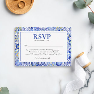Cartão RSVP Blue Talavera Fiesta: Um Casamento Mexicano Espanh