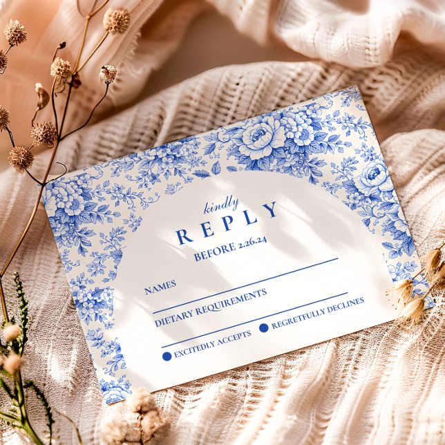 Cartão RSVP Blue Toile Floral Graduation Party (Criador carregado)