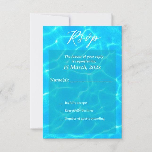 Cartão RSVP Blue Water Beach & Destination Wedding Ocean Theme (Frente)