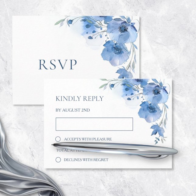Cartão RSVP Blue Watercolor Wedding (Criador carregado)