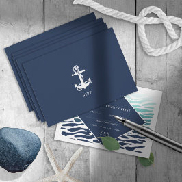 Cartão RSVP Blue Wave Anchor Wedding ID836