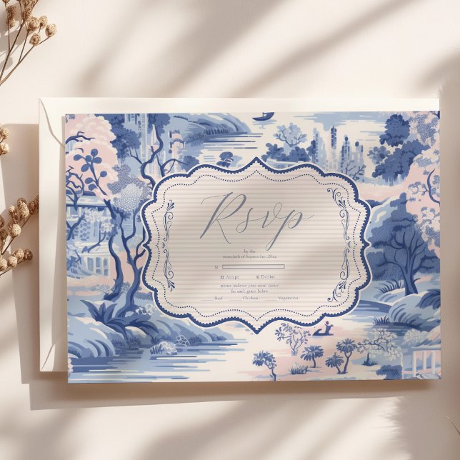 Cartão RSVP Blue White Chinoiserie Floral Porcelain Casamento (Criador carregado)