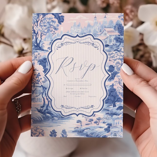 Cartão RSVP Blue White Chinoiserie Floral Porcelain Casamento (Criador carregado)