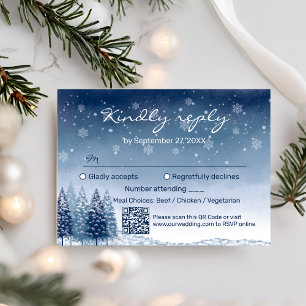 Cartão RSVP Blue Winter Wonderland Código QR Casamento