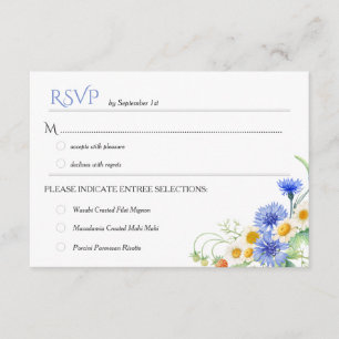 Cartão RSVP Blue Yellow Watercolor Flores selvagens RSVPs de C