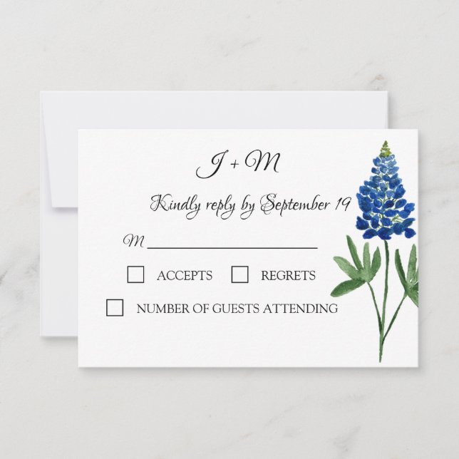 Cartão RSVP Bluebonnets Blue Floral Texas floresce Moderno RSV (Frente)