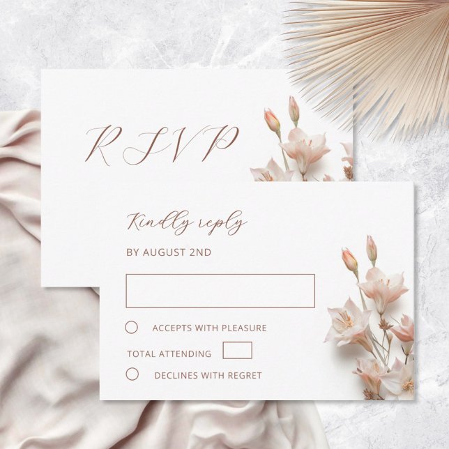 Cartão RSVP Blush 3D Boho Flowers Wedding (Criador carregado)
