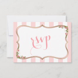 Cartão RSVP Blush Chic Stripes Floral Dourado Casamento Floral