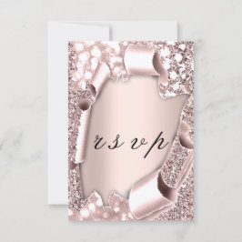 Cartão RSVP Blush de Rosa 3D de Frame Glitter de Casamento RSV