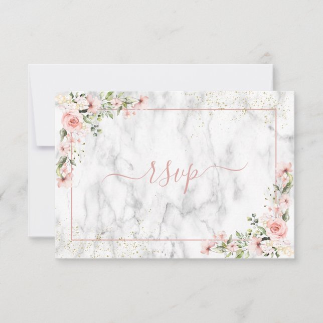 Cartão RSVP Blush Dourado Greenerescente Cor-de-rosa cor-de-ro (Frente)