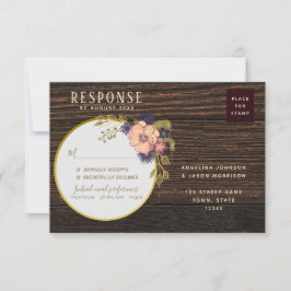 Cartão RSVP Blush Floral Rustic Wood Return Endereço Casamento