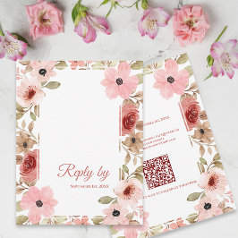 Cartão RSVP Blush Pink Floral QR Code Wedding Reply By