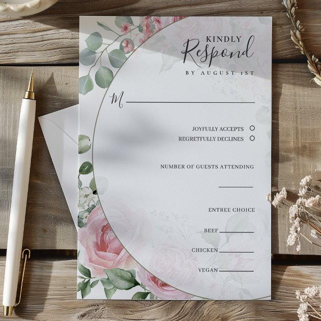 Cartão RSVP Blush Pink Floral Watercolor Wedding (Blush Pink Floral Watercolor Wedding RSVP Card)