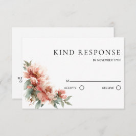 Cartão RSVP Blush Pink Peony Coral Red QR Code Wedding