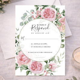 Cartão RSVP Blush Pink Romantic Floral Watercolor Wedding