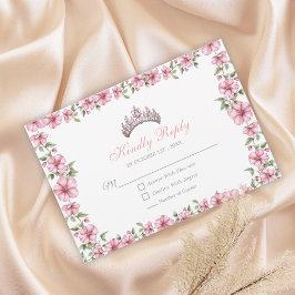 Cartão RSVP Blush Pink Silver Mis Quince Glitter Quinceañera