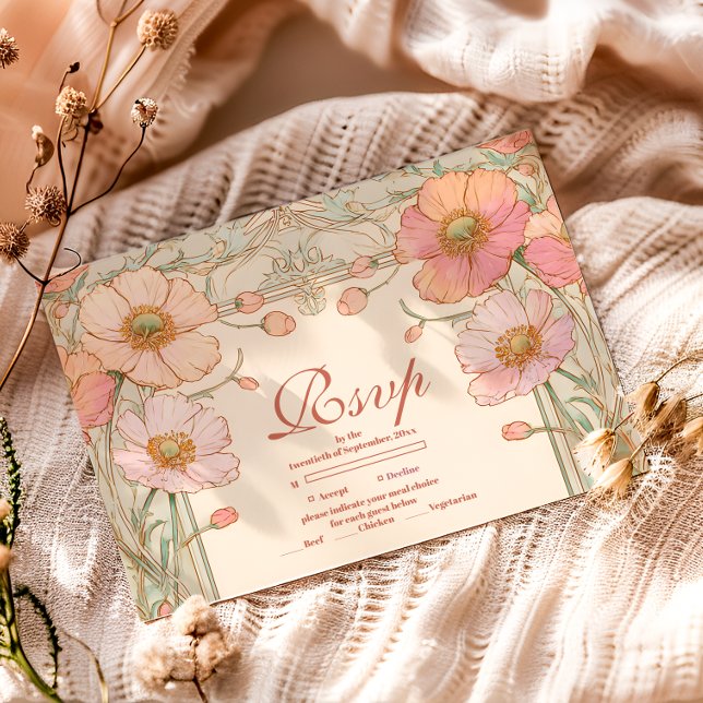 Cartão RSVP Blush Poppy Quinceañera Celebration (Criador carregado)