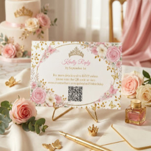 Cartão RSVP Blush Rosa Quinceañera Borboleta Dourada