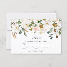 Cartão RSVP Blush & White Florals Elegante Casamento Moderno