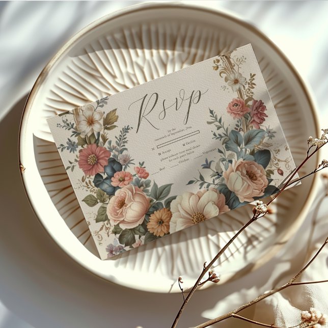 Cartão RSVP Boas Festas Botânicas Arte Nouveau Casamento (Criador carregado)