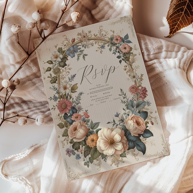 Cartão RSVP Boas Festas Botânicas Arte Nouveau Casamento (Criador carregado)