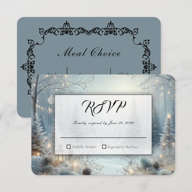 Cartão RSVP Boatos de um Casamento no Solstício de Inverno (Frente/Verso)