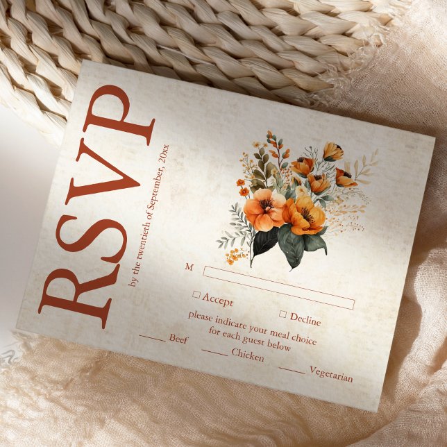 Cartão RSVP Bohemian Chic Floral Terracotta Wedding (Criador carregado)