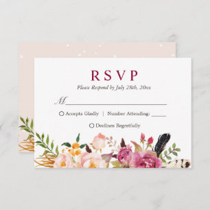 Cartão RSVP Bohemian Feather Rustic Floral Boho