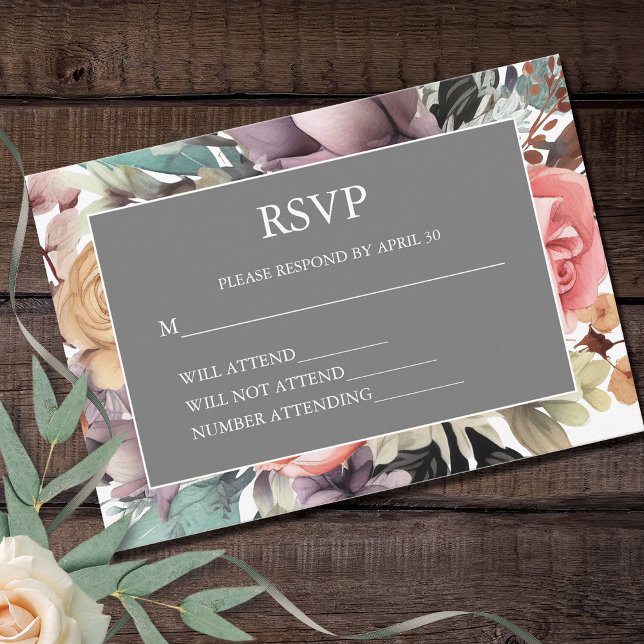 Cartão RSVP Bohemian Floral Buquê Watercolor (Criador carregado)