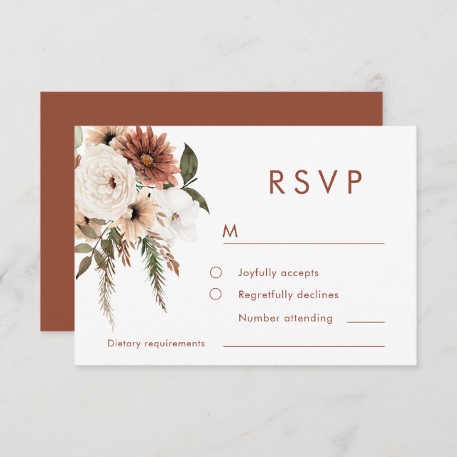 Cartão RSVP Bohemian Floral Terracotta Wedding (Frente/Verso)
