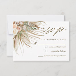 Cartão RSVP Bohemian Pampas Grass Earthy Casamento Floral