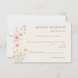 Cartão RSVP Bohemian Pastel Pink Wildflowers Wedding 