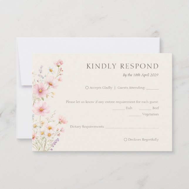 Cartão RSVP Bohemian Pastel Pink Wildflowers Wedding  (Frente)
