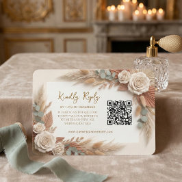 Cartão RSVP Bohemian Rustic Floral QR Code Wedding