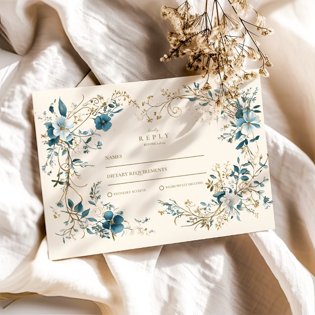 Cartão RSVP Bohemian Vintage Floral Fern Wedding (Criador carregado)