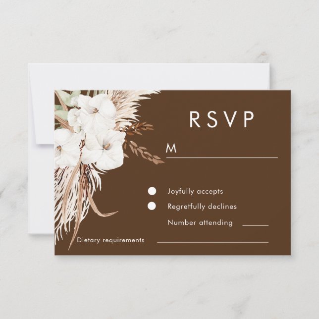 Cartão RSVP Bohemian White Floral Modern Weding (Frente)