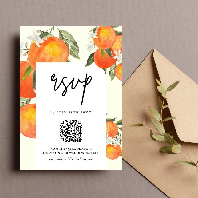 Cartão RSVP Boho Abstract Sketchy Orange Garden Wedding (Criador carregado)