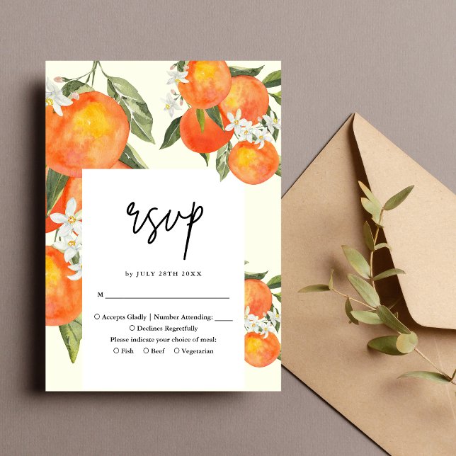 Cartão RSVP Boho Abstract Sketchy Orange Garden Wedding (Criador carregado)