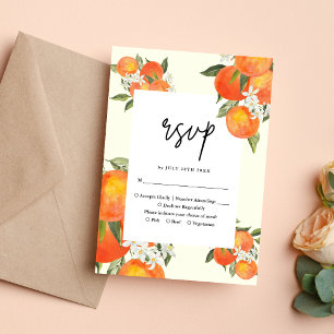 Cartão RSVP Boho Abstrato Desenho Jardim Laranja Casamento