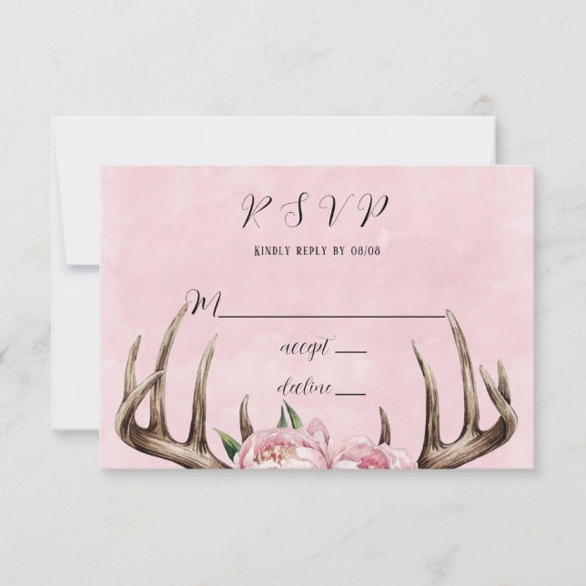 Cartão RSVP Boho Antler com Casamento de Peões Rosa (Frente)