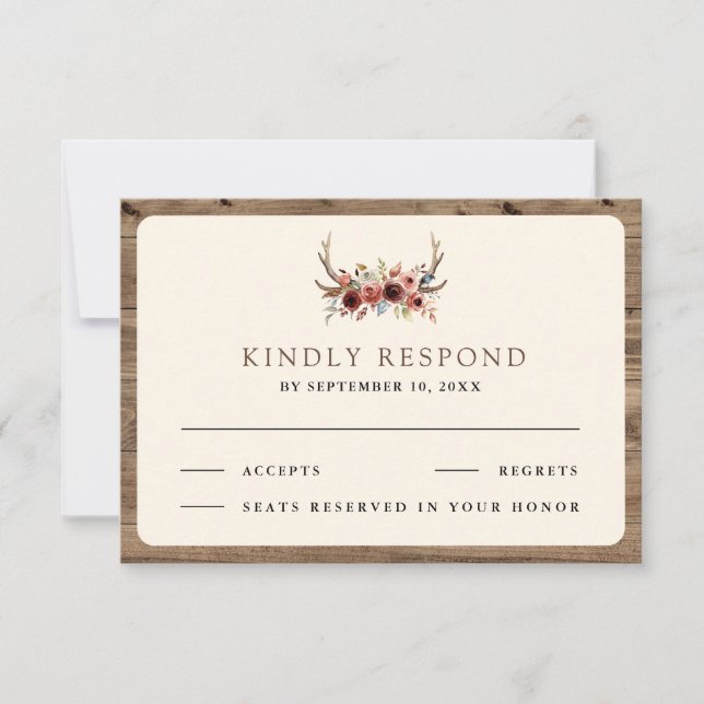 Cartão RSVP Boho Antlers Terracotta Floral Wedding (Frente)