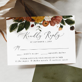 Cartão RSVP Boho Autumn Floral Wedding Meal Choice