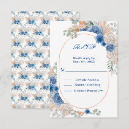 Cartão RSVP Boho Blue Pampas Grass WeddingRSVP