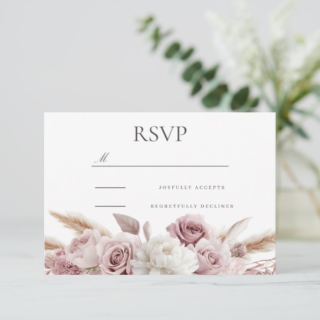 Cartão RSVP Boho Blush Floral Weding (Em pé/Frente)